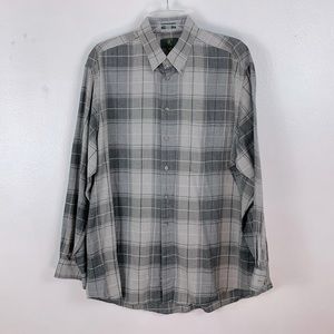 Club Room Men's Stretch Brushed Cotton Plaid Gray Shirt Size 17  34/35